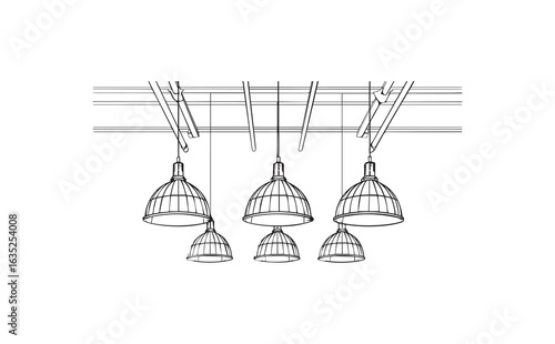 Set of 5 industrial pendant light fixtures vector