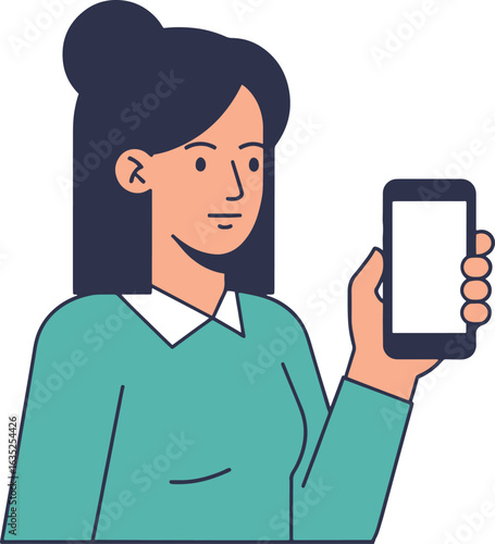 woman holding smartphone, ready to connect and communicate digitally vector illustration
