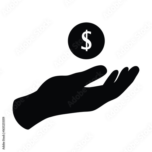 Hand holding dollar coin icon vector illustration for finance investment and charity concept