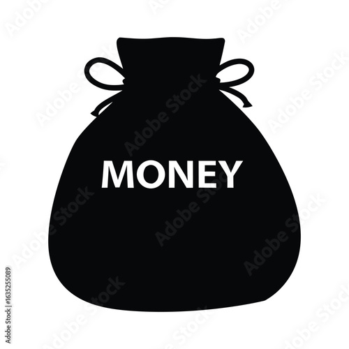 Black money bag illustration for finance wealth and investment concept design template vector