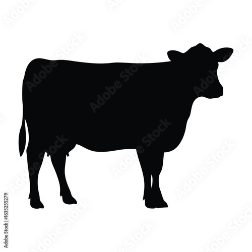 Black silhouette of a cow standing in profile farm animal livestock beef cattle dairy cow vector