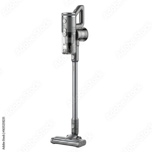 Illustration of cordless stick vacuum cleaner with powerful suction isolated on transparent background