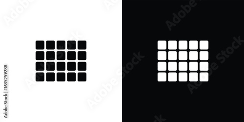 Square Grid Icon Set, Black and White Design, Interface Element, 4x4 Layout