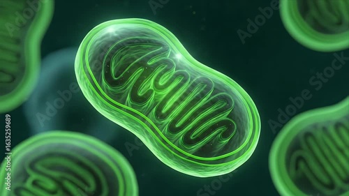Animated 3D Visualization of a Mitochondrion Cell Structure in Green
