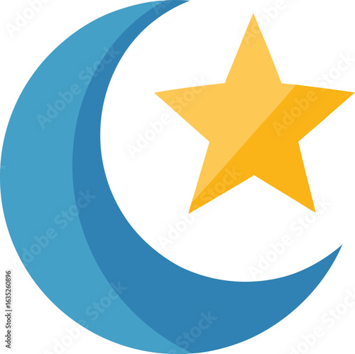 Crescent moon and star icon on white background crescent moon ramadan