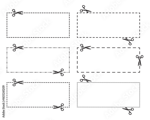  Coupon cut out scissors icon isolated. Cutting line icon on white background.