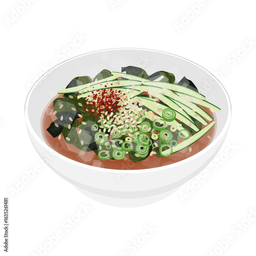 Vector Illustration Logo Clipart Spicy Korean Cold Cucumber Soup Oi NaengGuk on a Bowl