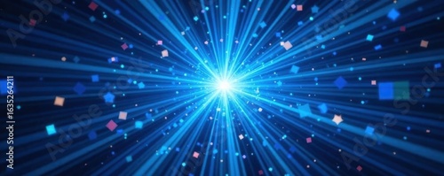 Abstract blue sunburst, radiating light and energy, explosion, texture, celestial