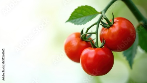 Heavy, plump tomatoes hanging from a green branch , stock photo, photography, element