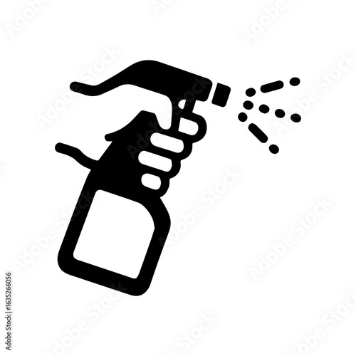 Hand spraying water from spray bottle icon with transparent background for cleaning and disinfecting concept

