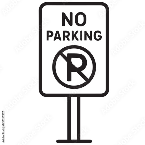 A black and white minimalist vector symbol showing a no parking sign with bold black outline, perfect for traffic-related design elements.

