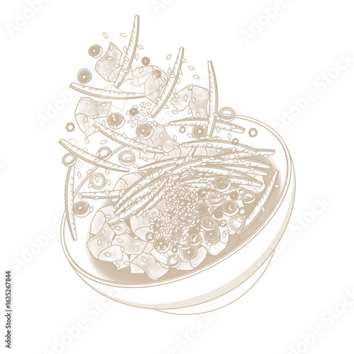 Vector Illustration Logo Line art Levitation Korean Cucumber Soup or Oi Naengguk 