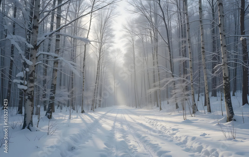 Soft Drifting Snow in a Silent Birch Forest