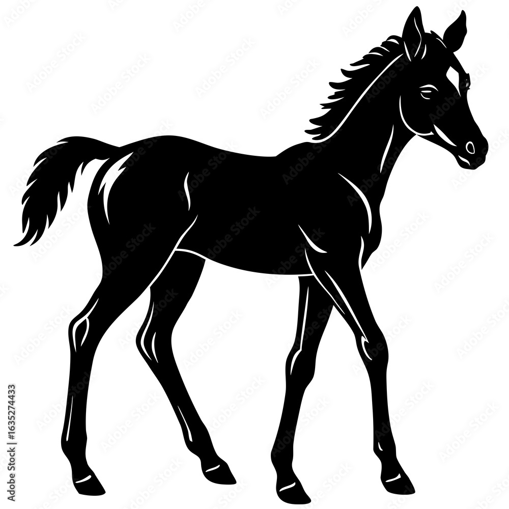 Obraz premium Happy Foal Vector | Young Horse Outline