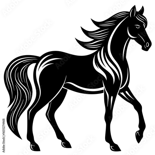 Wild Horse Vector | Trotting Stallion Silhouette
