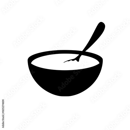 Minimalist cereal bowl icon with spoon, representing breakfast, meals, healthy eating, and kitchen utensils.