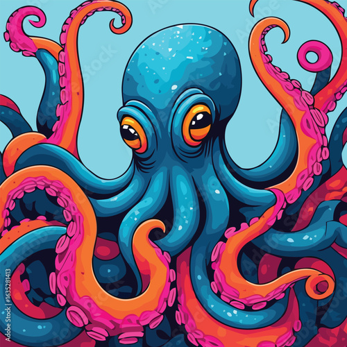 An octopus hid beneath rocks in a highly detailed and visually stunning illustration, perfect for creative projects, backgrounds, and artistic designs that capture attention and inspire imagination