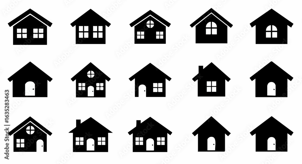 Fototapeta premium Simple black silhouette houses collection