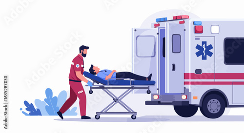Medical personnel transporting patient to ambulance