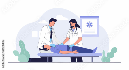 Doctors examining patient on examination table