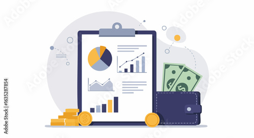 Financial planning charts and earnings illustration