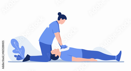 Medical assistance person providing aid illustration