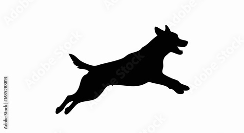 Dog silhouette jumping black and white