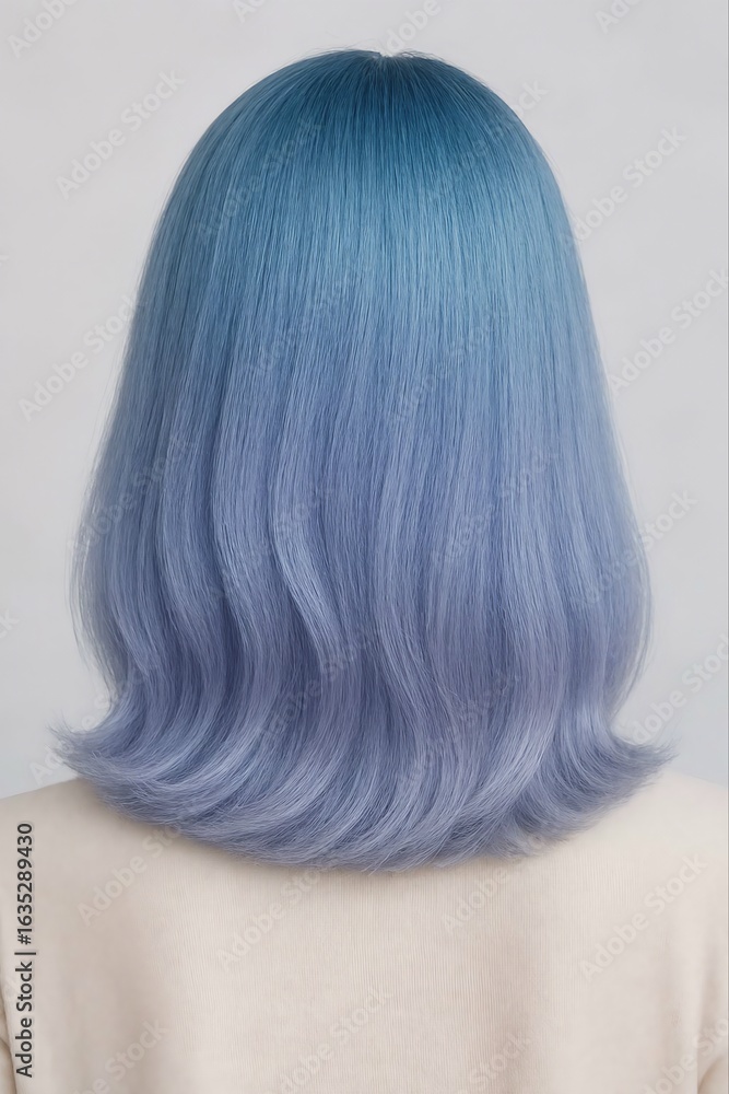 Naklejka premium Blonde woman with long, straight, shiny hair extensions in a studio, shot from the back
