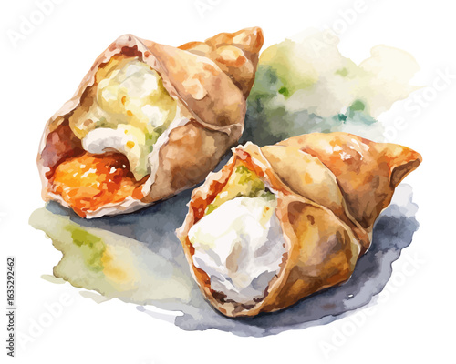 watercolor cannoli ricotta vector illustration isolated on white background