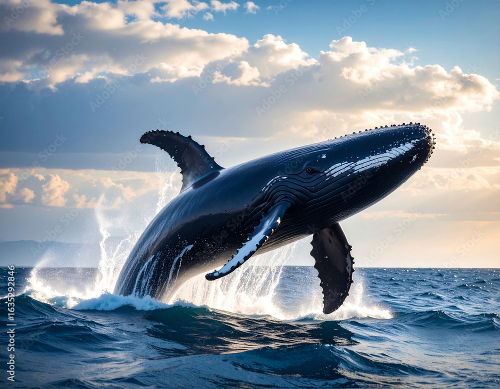 Fototapeta premium Giant Whale Breaching the Ocean Surface