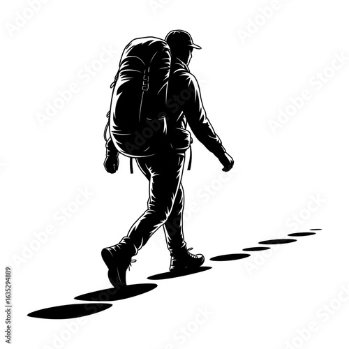 silhouette of a person carrying a backpack walking vector art