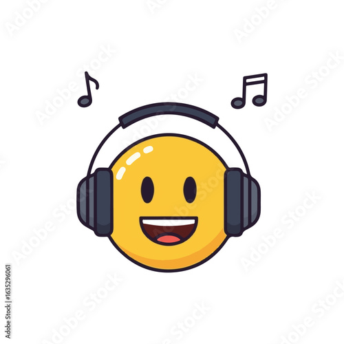 Happy Emoji Listening To Music With Headphones
