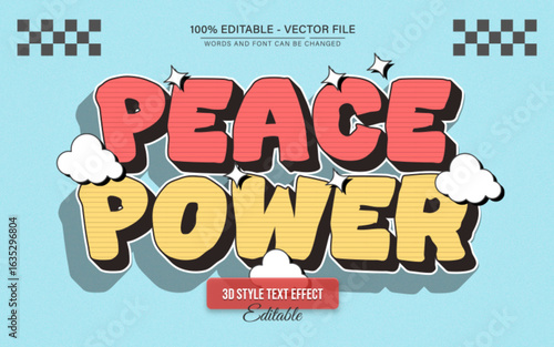 Peace Power Retro Y2K 3d text effect with Cloud, Sparkle Ornament for Poster, Logo and T-Shirt Template
