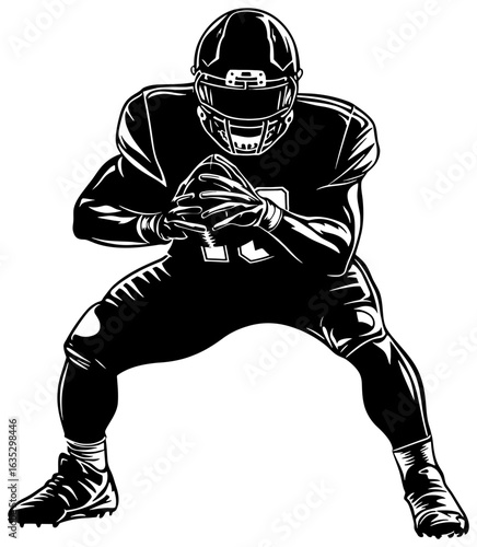 American football player aggressive defense pose silhouette drawing