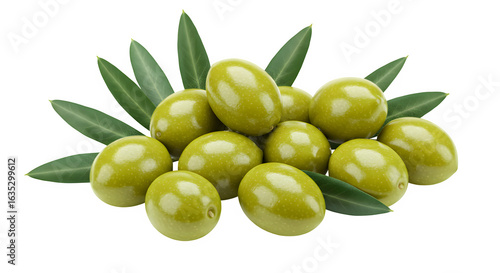 Wallpaper Mural Fresh green olives with leaves, perfect for food, Mediterranean, and organic product designs. isolated on white or transparent background. PNG format. Torontodigital.ca