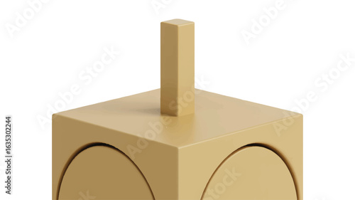 Close-up of a Tan Dreidel with a Square Spindle on a White Background sevivon hanukkah