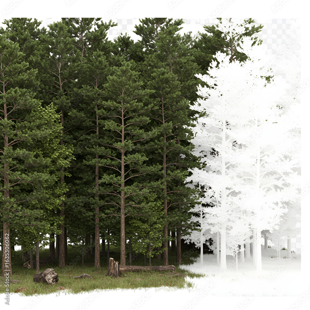 Obraz premium 3D Illustration of Lush Green Forest Trees Against Transparent Background