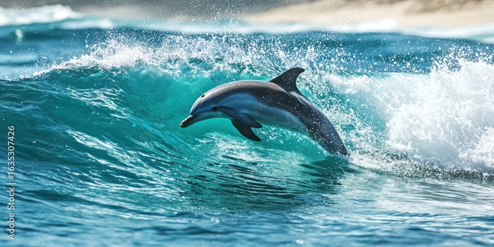 Naklejka premium A Dolphin Playing in Ocean Waves