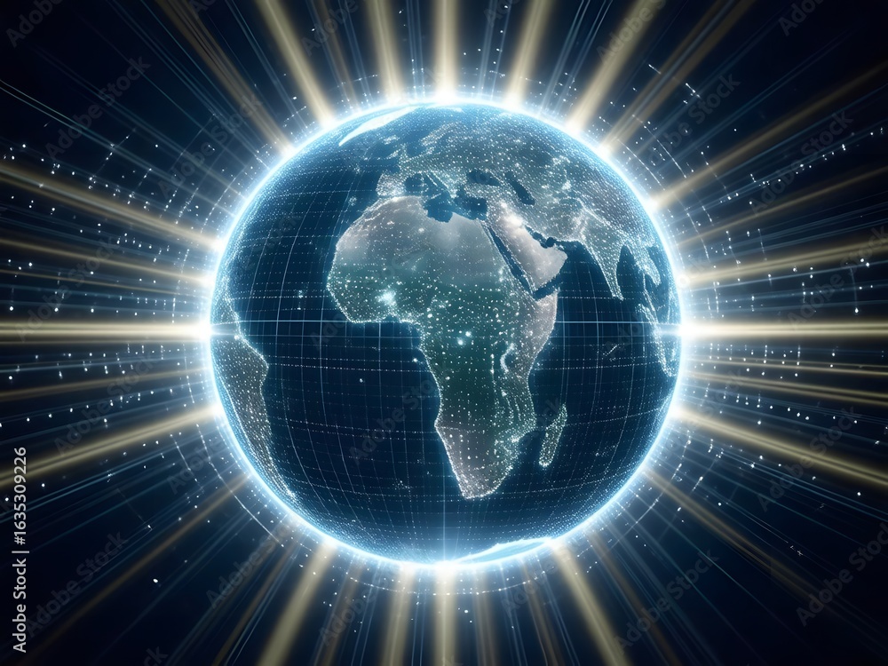 Obraz premium Global network connections with Earth glowing, representing technology, communication, and the future.