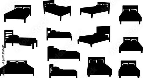 set of black silhouettes of silhouettes of bed, silhouette, vector, illustration, sunset, architecture, ship, church, building, skyline, city, sky, europe, tower, travel, boat, religion, black, citysc