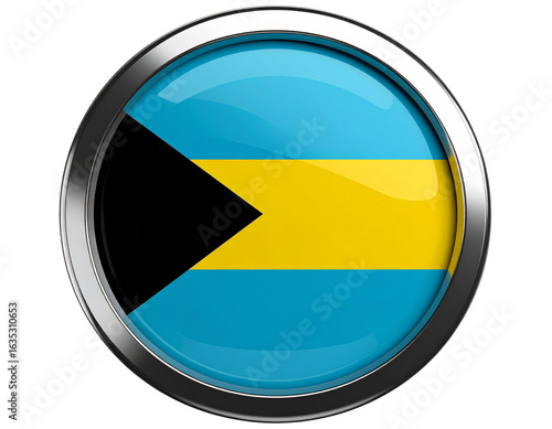 Bahamas Flag in Round Glossy Badge with Metallic Rim and Light Reflections, isolated on transparent background. Free Download Bahamas Flag in Round Glossy Badge with Metallic Rim and Light Reflections, isolated on transparent background. - GFXLoad