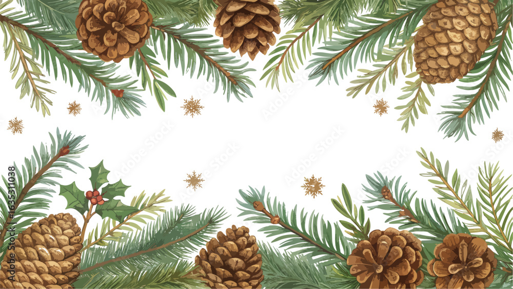 Fototapeta premium Realistic Pinecone Fir Needle Border Design.