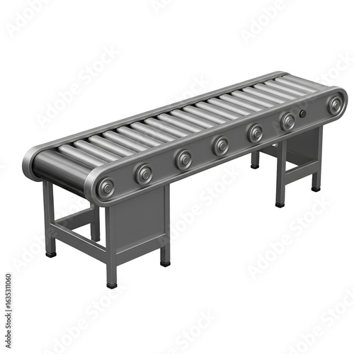 3D Illustration Of Metallic Conveyor Belt Isolated On A Black Background