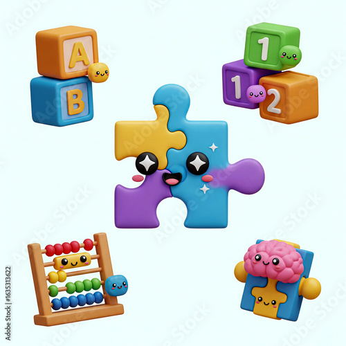 Cute 3D Kawaii Educational Toys – Puzzle, Blocks, Brain, and Abacus