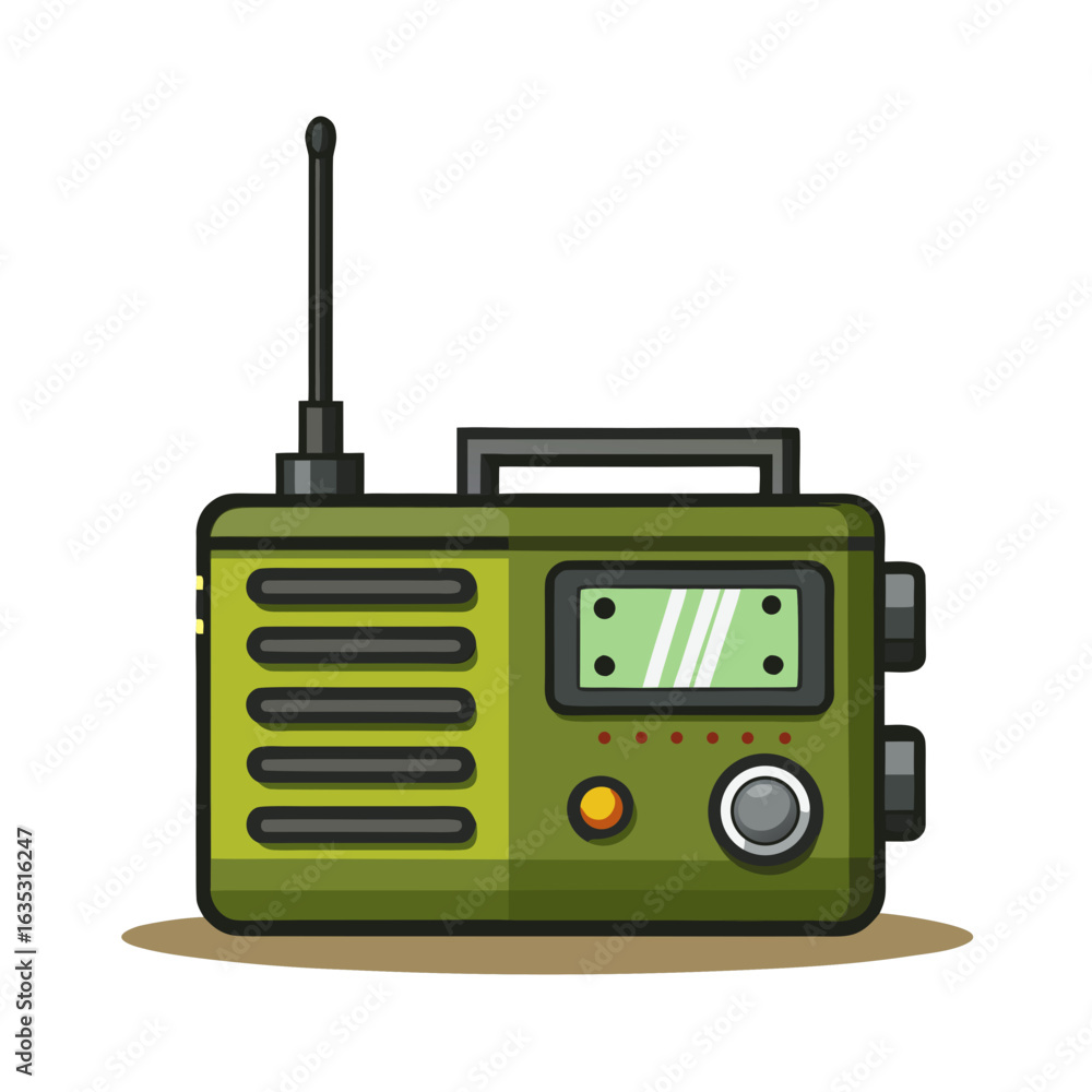 Fototapeta premium a green military-style portable radio transceiver with an extendable antenna, no background vector file.