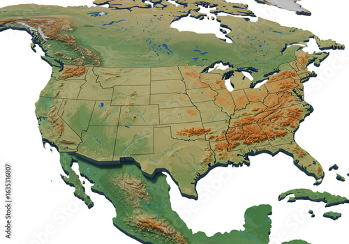 3D Isometric Map of the USA with Transparent Background Illustration