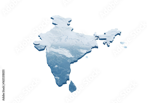 3D Render Illustration of Blue India Map on Isolated Black Background