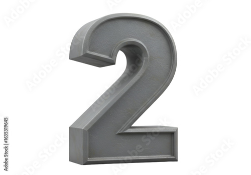 3D Metallic Gray Number Two Isolated On Transparent Background