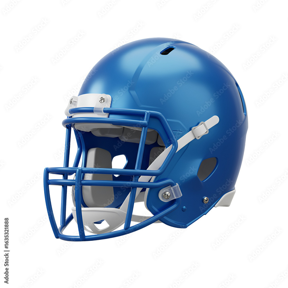 Naklejka premium 3D Render Of A Blue American Football Helmet With Metallic Details Isolated On Transparent Background