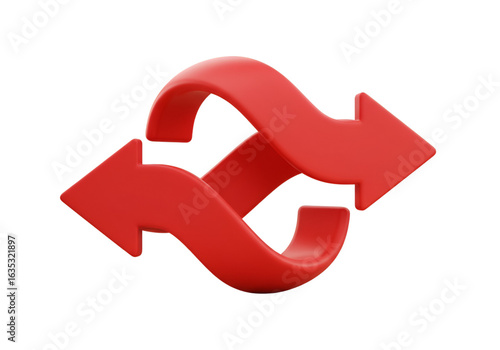 3D Render of Intertwined Red Arrows on Isolated Transparent Background